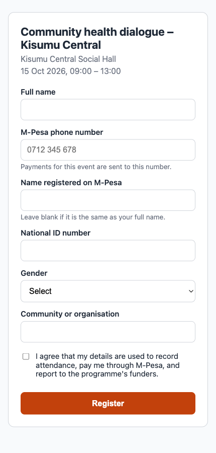 The public registration page