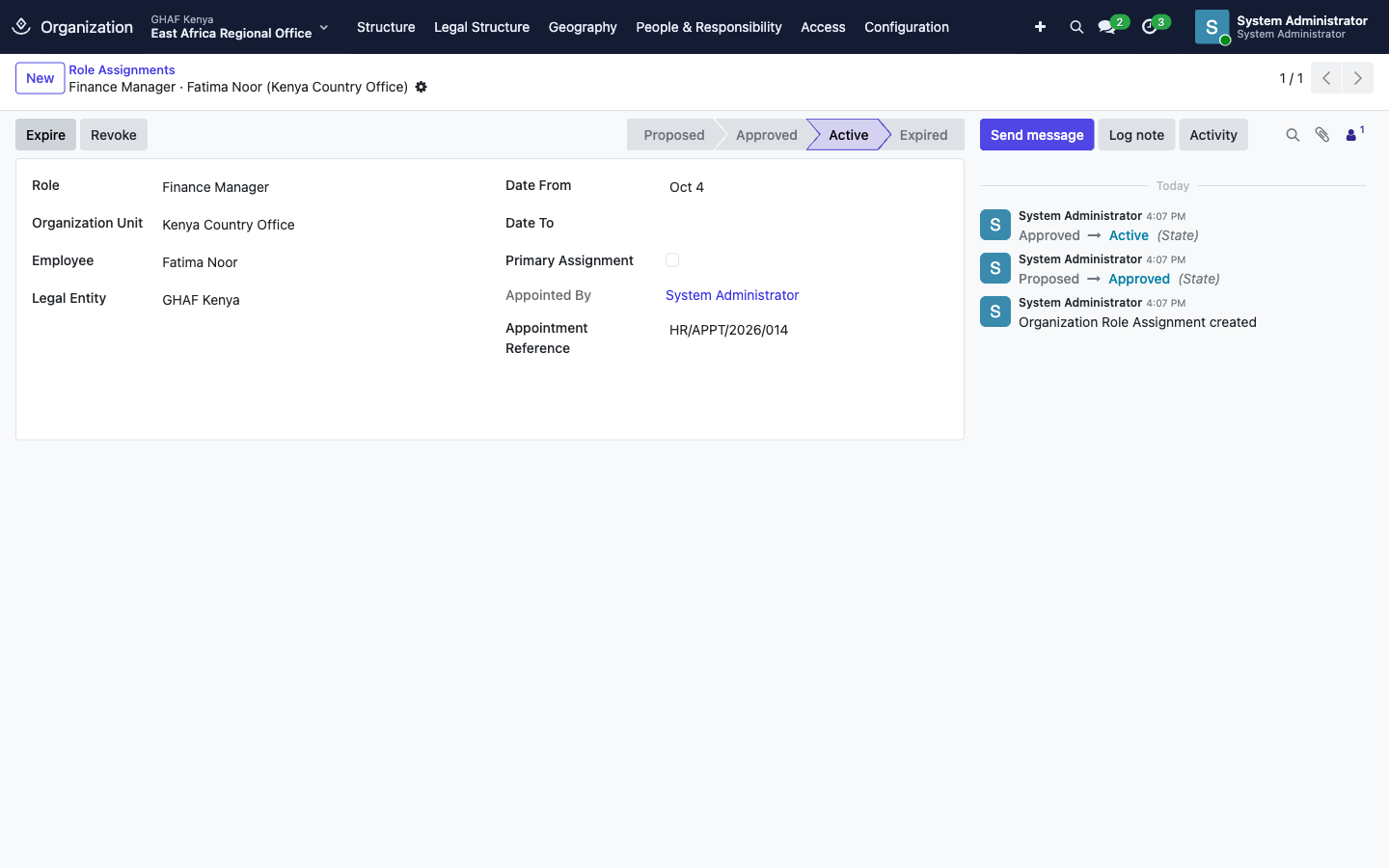 An active Finance Manager assignment