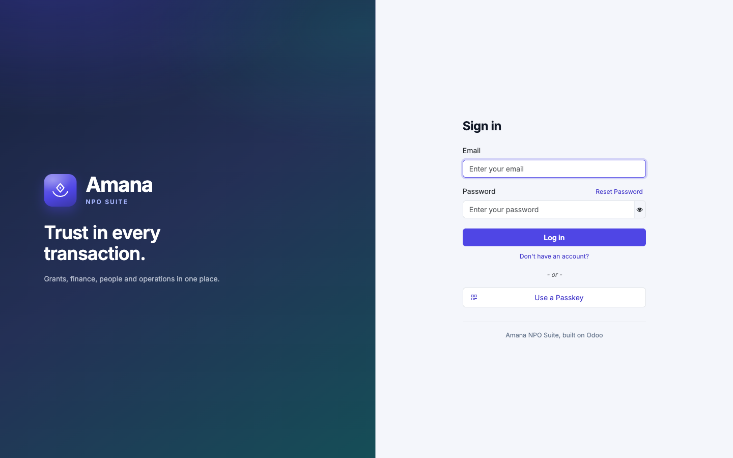 The Amana sign-in page